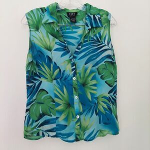 City Silk Sleeveless V-Neck Button Up Blouse Sz Large 100% Silk